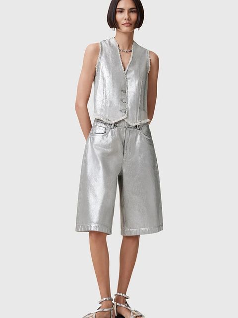 AllSaints kamizelka bawełniana ANDREA kolor srebrny przejściowa W127PC