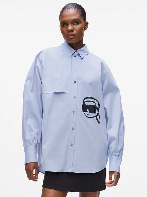 Karl Lagerfeld koszula IKON damska kolor niebieski relaxed z kołnierzykiem klasycznym A4W11025 - zdjęcie produktu nr 1