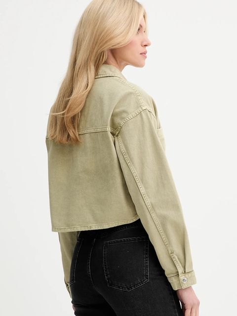 Answear.LAB kurtka jeansowa kolor zielony przejściowa oversize