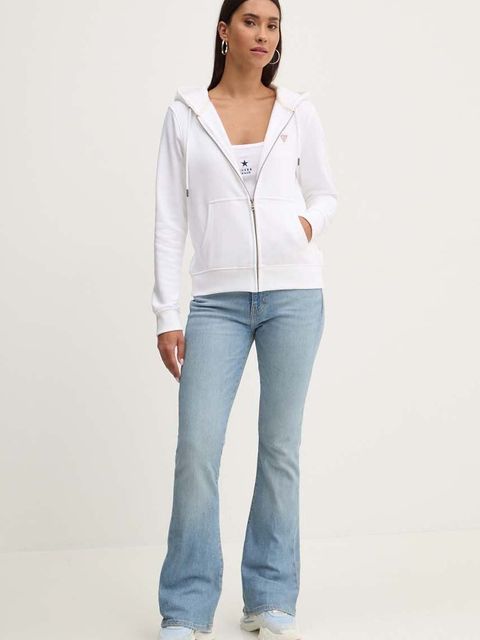 Guess Jeans bluza damska kolor biały z kapturem gładka W4YQ03 KC811 - zdjęcie produktu nr 2