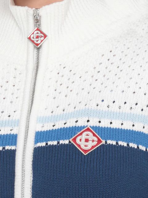 Casablanca striped pointelle-knit cardigan - White