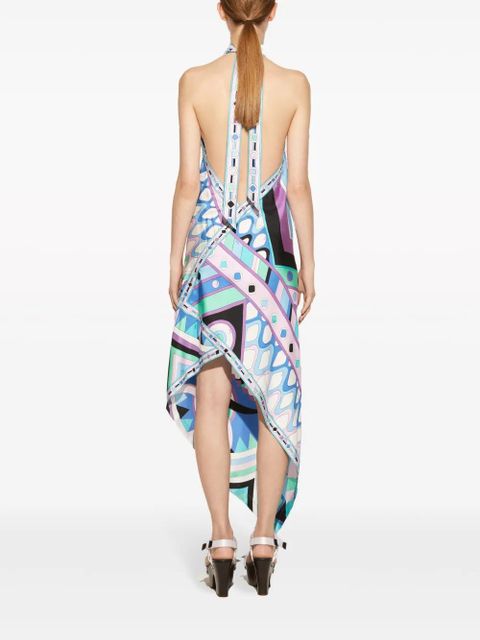 PUCCI Vivara-print halterneck silk dress - Blue
