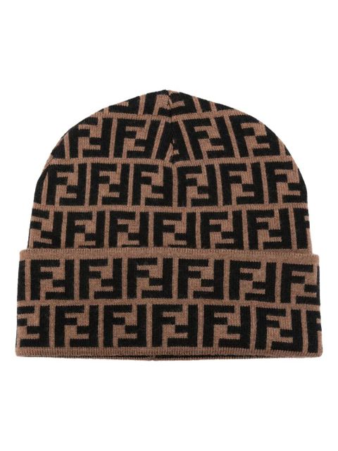 FENDI FF-pattern intarsia-knit beanie - Brown - zdjęcie produktu nr 1