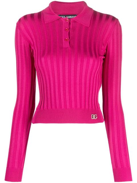 Dolce & Gabbana logo-plaque ribbed polo shirt - Pink - zdjęcie produktu nr 1