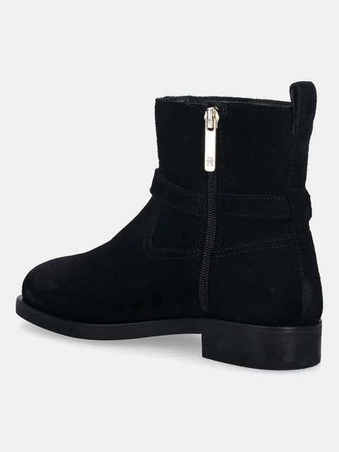 Tommy Hilfiger botki zamszowe TH BUCKLE RIDING SUEDE BOOTIE damskie kolor czarny na płaskim obcasie FW0FW09047