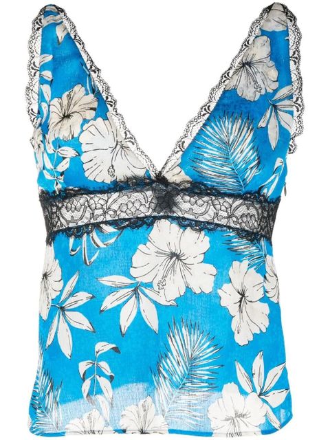 PINKO floral-print lace-trimmed top - Blue - zdjęcie produktu nr 1