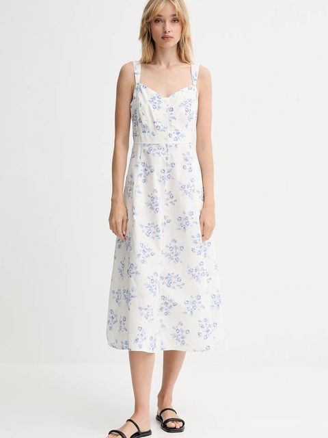 Levi's sukienka bawełniana kolor biały midi rozkloszowana 003PR - zdjęcie produktu nr 1