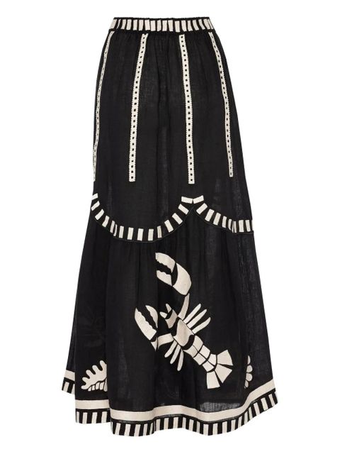 ERES Starfish illustrated tiered maxi skirt - Black