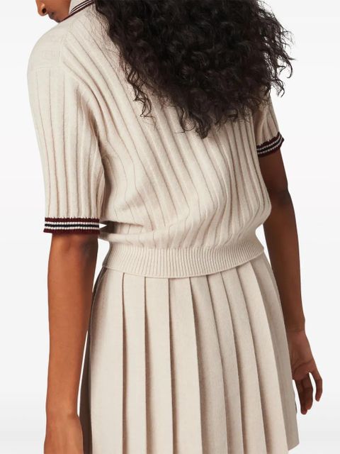 Miu Miu ribbed-knit cashmere polo shirt - Neutrals
