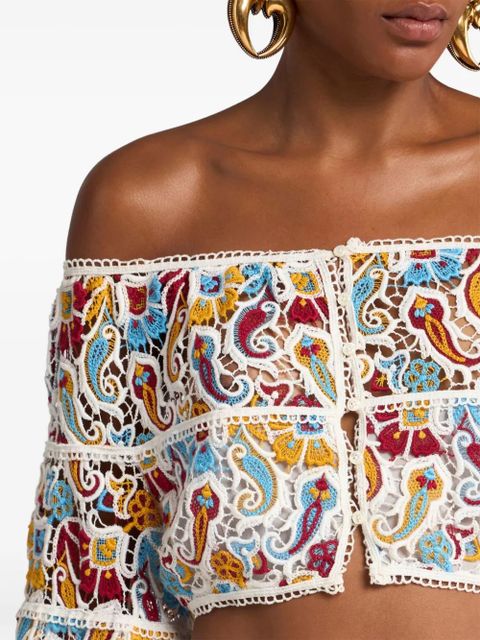 ETRO paisley-macramé top - White