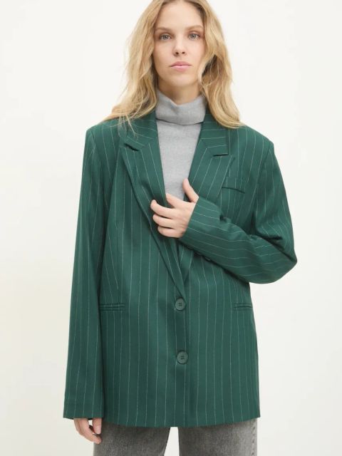Answear.LAB marynarka kolor zielony jednorzędowa wzorzysta