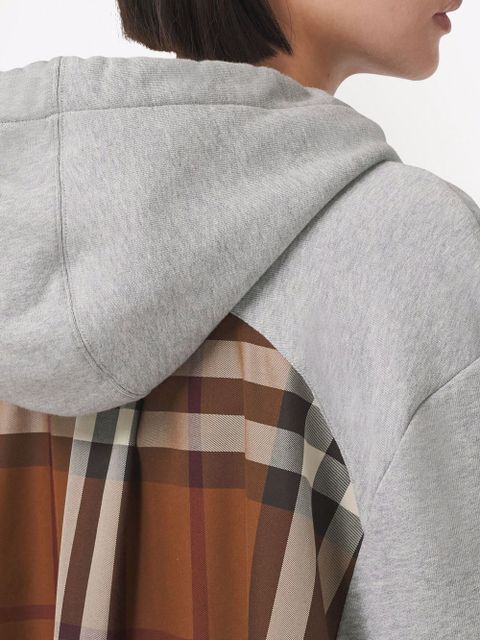 Burberry check-panel cotton hoodie - Grey