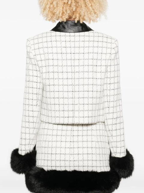 Self-Portrait checked faux-fur cuff jacket - Neutrals