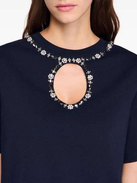 SANDRO strass openwork T-shirt - Blue