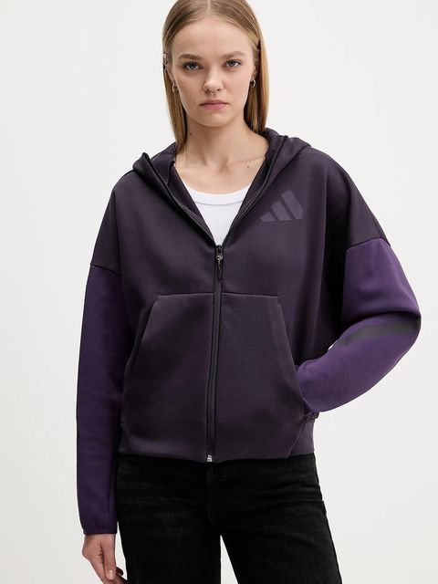 adidas bluza adidas x Z.N.E damska kolor fioletowy z kapturem wzorzysta KC0990 - zdjęcie produktu nr 1