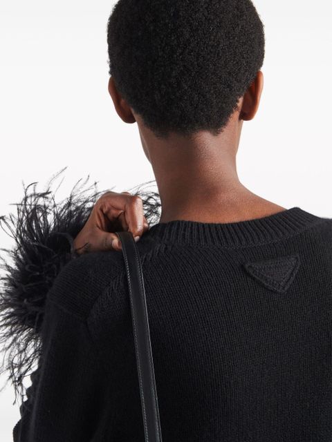 Prada feather-trim cashmere cardigan - Black