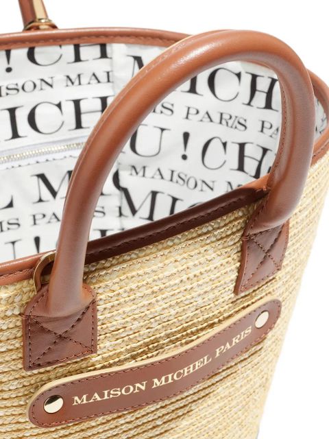 Maison Michel leather-handle straw tote bag - Neutrals