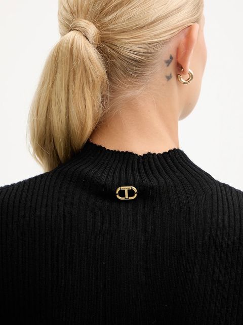 Twinset sweter wełniany damski kolor czarny lekki z półgolfem 252TT3111