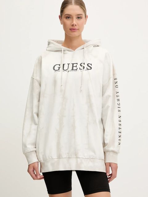 Guess bluza damska kolor szary z kapturem wzorzysta V5GQ16 KCRQ0