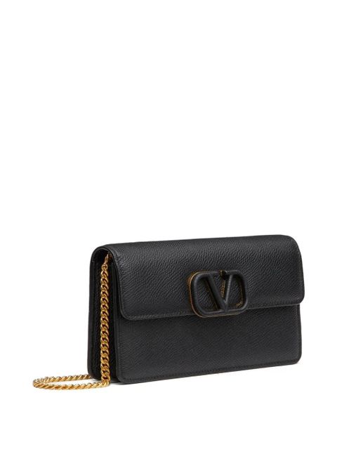 Valentino Garavani VLogo Signature grainy calfskin wallet with chain - Black