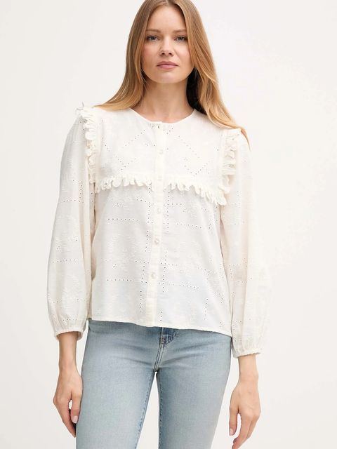 Hoss Intropia koszula z domieszką lnu damska kolor beżowy regular 6282665