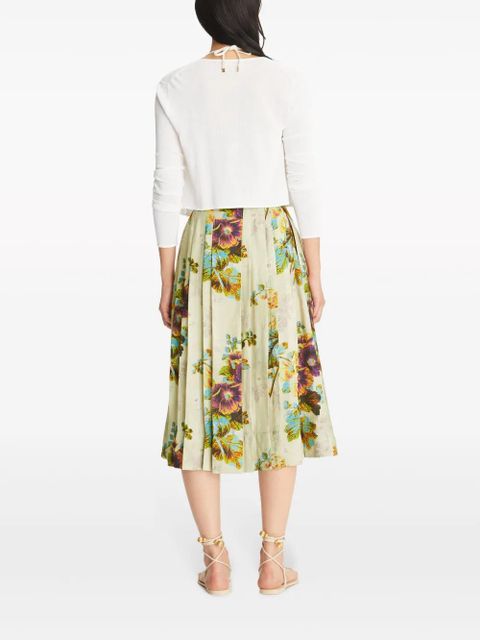 Tory Burch floral-patterned pleated skirt - Green