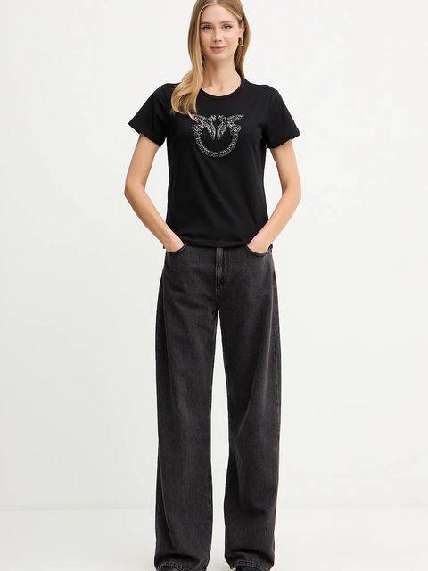 Pinko t-shirt bawełniany damski kolor czarny 100535 A2RN - zdjęcie produktu nr 2