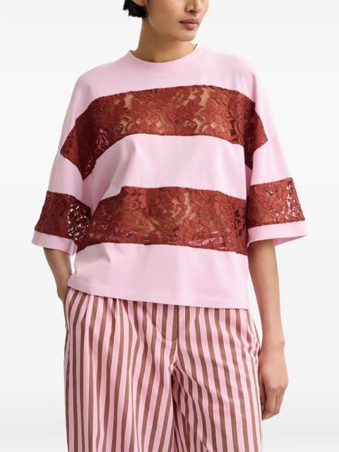 Essentiel Antwerp lace-striped T-shirt - Pink