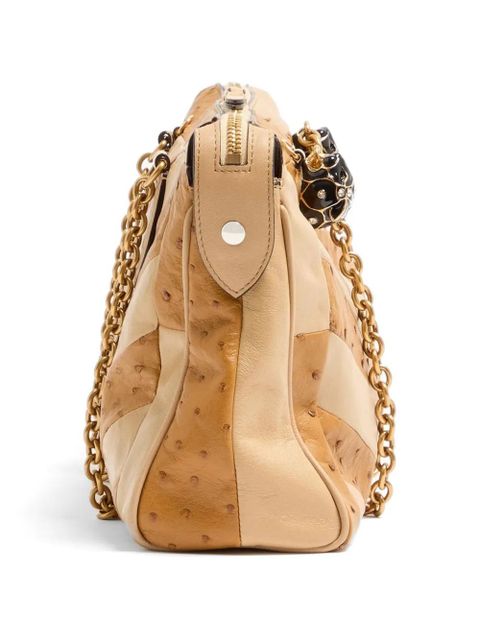 Valentino Garavani Panthea medium shoulder bag in ostrich and nappa leather with a chevron pattern - Neutrals