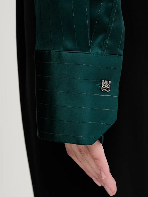 HUGO koszula damska kolor zielony regular z kołnierzykiem klasycznym 50548421