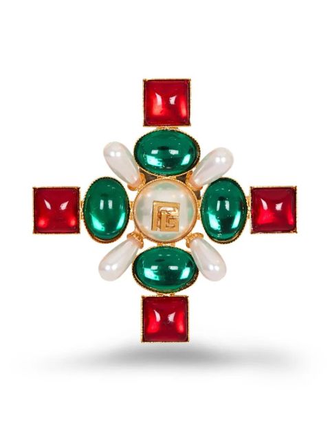 Balmain Baroque bead and crystal brooch - Gold