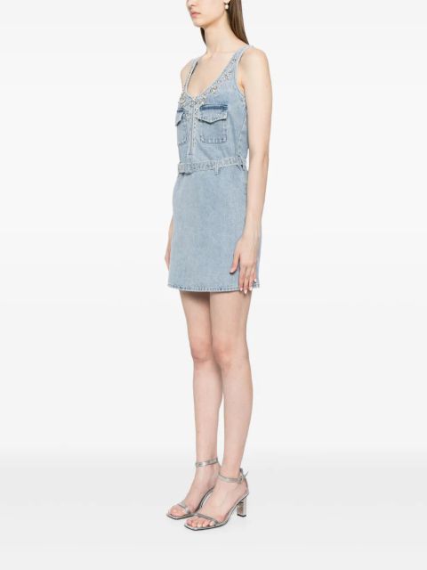 Self-Portrait rhinestone-embellished denim minidress - Black