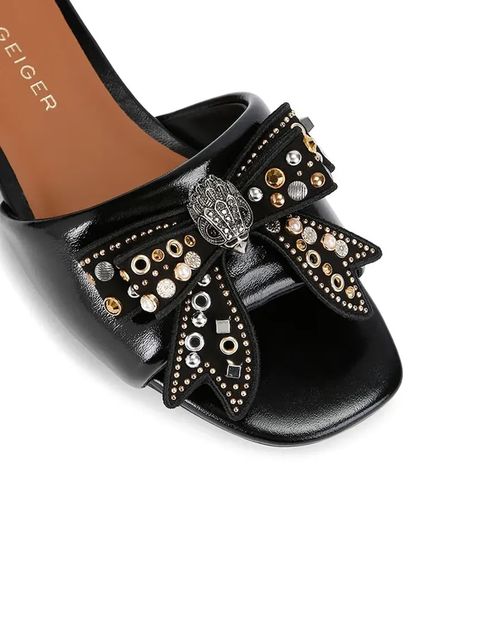 Kurt Geiger London klapki skórzane Kensington Bow Flat Sandal damskie kolor czarny 655705139