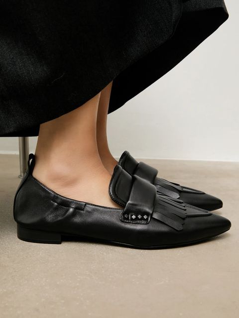 Answear.LAB mokasyny skórzane damskie kolor czarny na płaskim obcasie - zdjęcie produktu nr 1