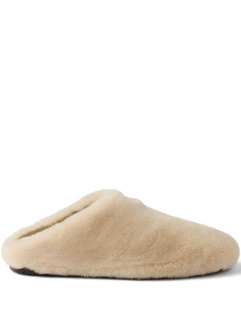 Prada triangle-logo shearling mules - Neutrals - zdjęcie produktu nr 1