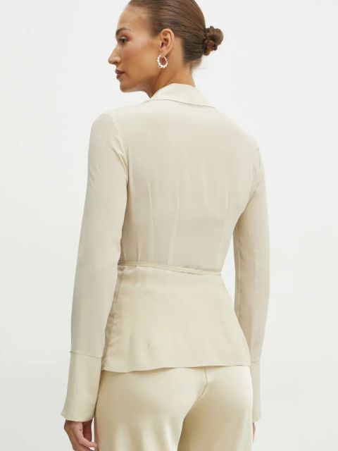 Patrizia Pepe koszula jedwabna kolor beżowy regular z kołnierzykiem klasycznym 8C0759 A156