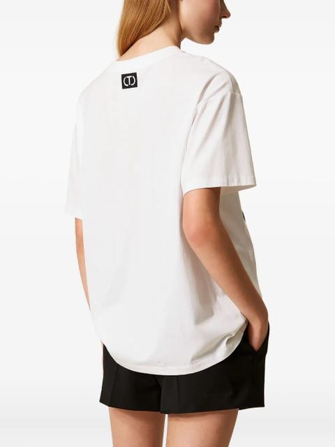 TWINSET floral-embroidered cotton T-shirt - White