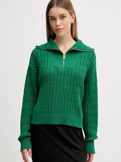 Tommy Hilfiger sweter bawełniany damski kolor zielony z golfem WW0WW47643 - zdjęcie produktu nr 1