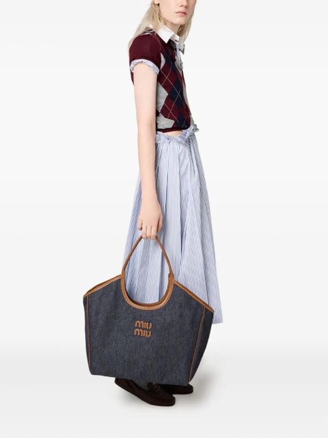 Miu Miu Ivy leather-trimmed denim shoulder bag - Blue