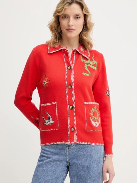 Never Fully Dressed kardigan Mystcial damski kolor czerwony NFDKN752 - zdjęcie produktu nr 1