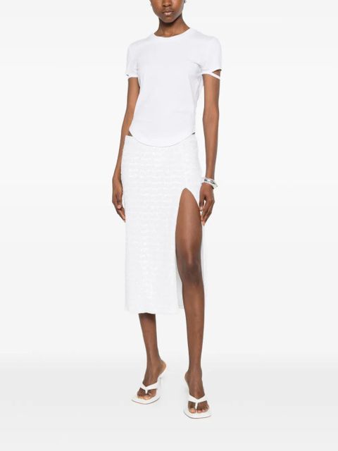 Oséree sequin-embellished side-slit midi skirt - White