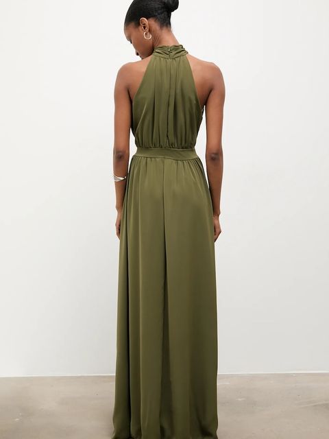 Answear.LAB sukienka kolor zielony maxi rozkloszowana