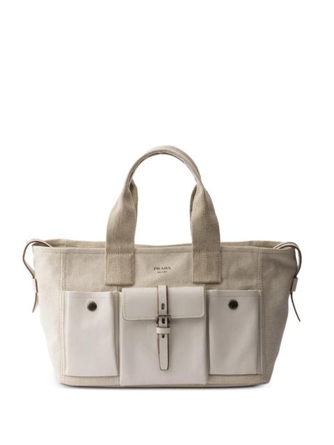 Prada Route large canvas and leather tote bag - Neutrals - zdjęcie produktu nr 1