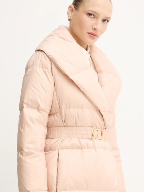 Twinset kurtka puchowa kolor beżowy zimowa 252TT2050