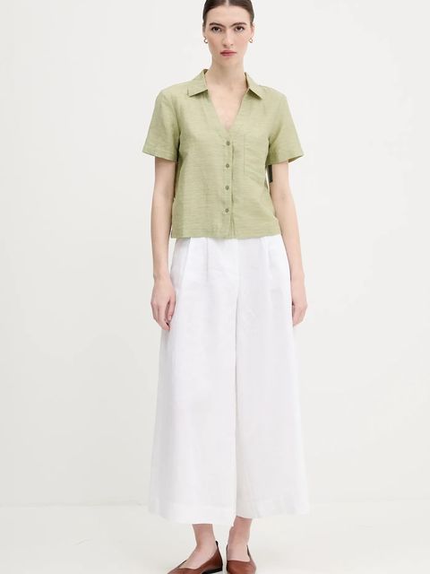 United Colors of Benetton koszula z domieszką lnu damska kolor zielony regular z kołnierzykiem klasycznym 5YPVDQ0BX