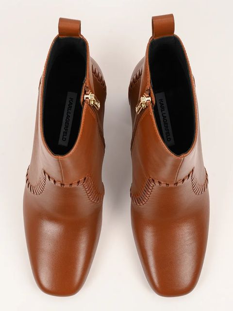 Karl Lagerfeld botki skórzane ASTRA NOVA damskie kolor brązowy na słupku KL33142