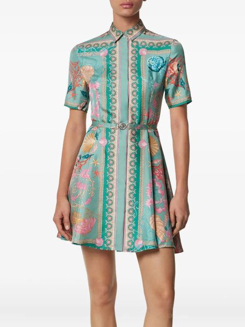 Versace Underwater Barocco silk mini shirt dress - Green