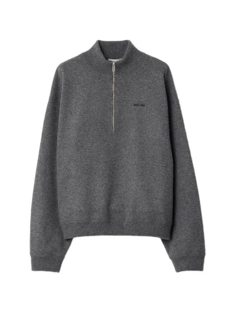 Miu Miu half-zip embroidered-logo sweater - Grey - zdjęcie produktu nr 1