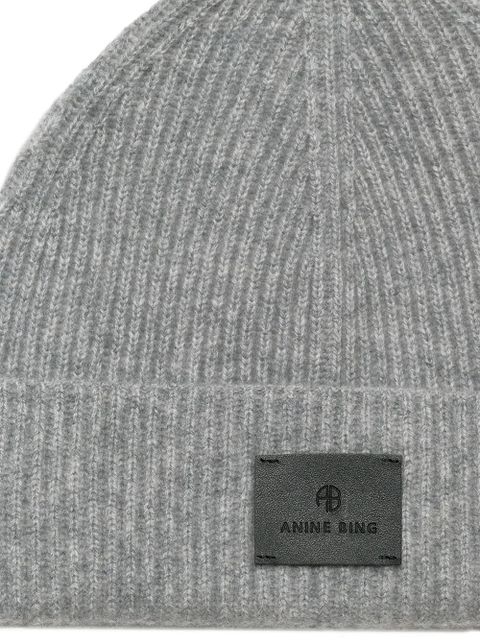 ANINE BING Carley logo-patch beanie - Grey