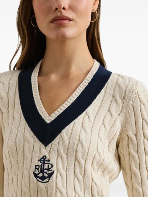 Lauren Ralph Lauren cable-knit logo-embroidered sweater - Neutrals